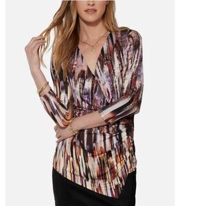 Karen Kane 3/4-Sleeve Amber Waves Printed Ruched Top Size XL